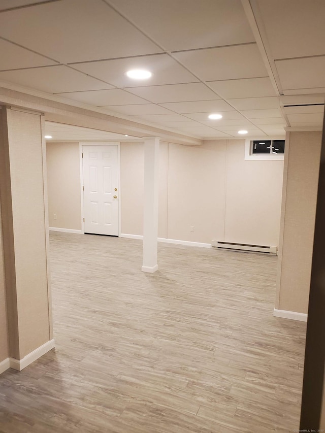 50 Meadow St, Meriden, CT 06451 - finished below grade area featuring baseboard heating, light wood-style flooring, and recessed lighting