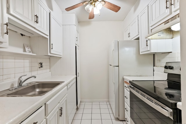 34A Padanaram Ave Unit 120, Danbury, CT 06811 - kitchen featuring stainless steel electric stove, under cabinet range hood, dishwasher, white cabinets, and a ceiling fan