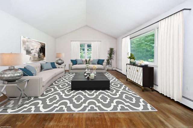355 Surrey Ln, Fairfield, CT 06824 - living area with wood finished floors, lofted ceiling, and baseboard heating