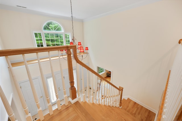 28 Sunnyview Dr, Redding, CT 06896 - staircase featuring wood finished floors and ornamental molding