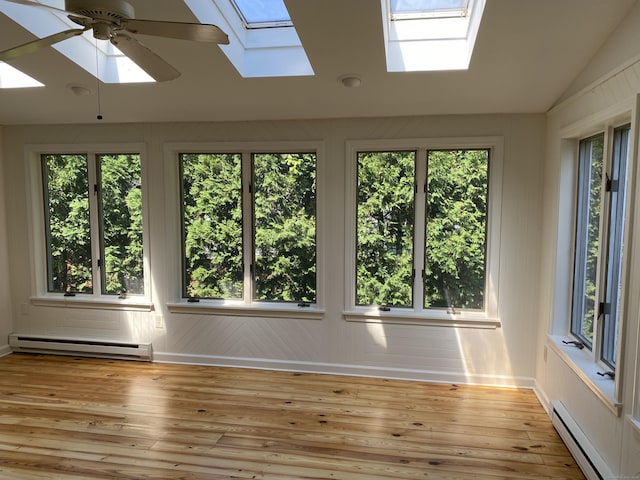 18 Depietro Dr, East Hartford, CT 06118 - unfurnished sunroom with a skylight, a baseboard radiator, baseboard heating, and lofted ceiling