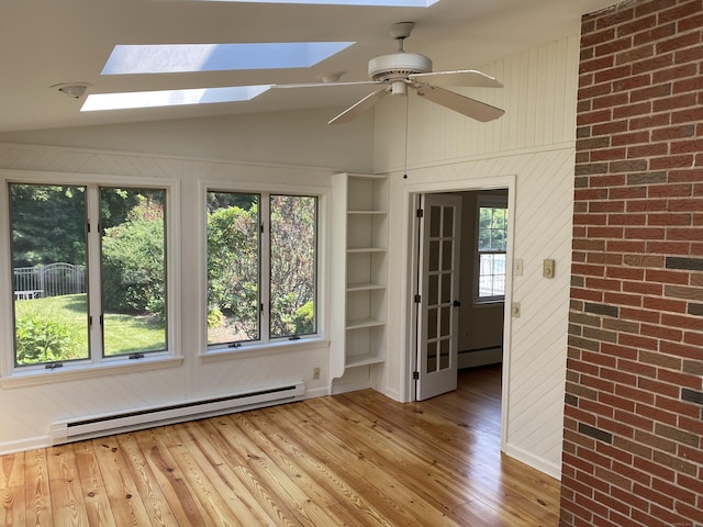 18 Depietro Dr, East Hartford, CT 06118 - unfurnished sunroom featuring baseboard heating, a skylight, lofted ceiling, and a baseboard heating unit