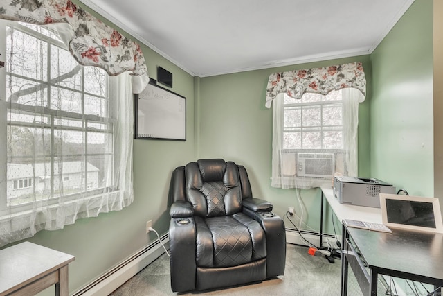 52 Lincoln St, Cromwell, CT 06416 - living area with ornamental molding, cooling unit, and a baseboard heating unit