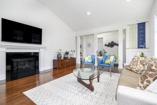 8 Country View Rd Unit 8, Danbury, CT 06810 - living room with wood finished floors, a decorative wall, recessed lighting, vaulted ceiling, and a premium fireplace