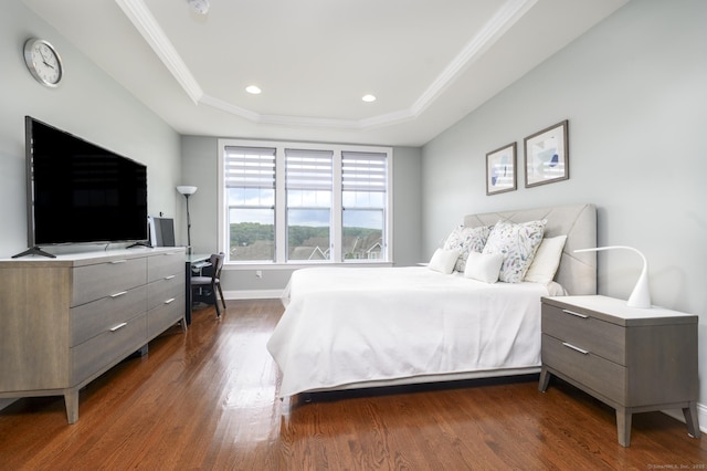 8 Country View Rd Unit 8, Danbury, CT 06810 - bedroom with dark wood-type flooring, a tray ceiling, recessed lighting, and crown molding
