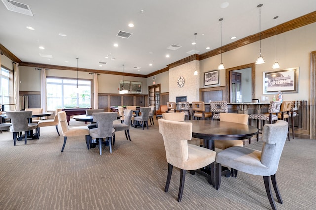 8 Country View Rd Unit 8, Danbury, CT 06810 - dining room featuring carpet floors, ornamental molding, and recessed lighting