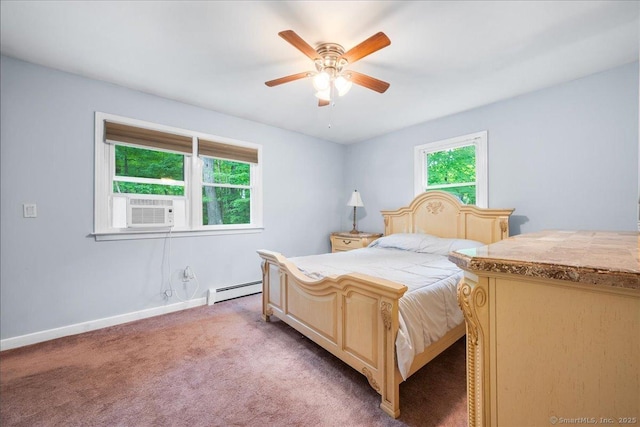46 Union Dr, Ashford, CT 06278 - bedroom featuring cooling unit, a baseboard radiator, light colored carpet, and ceiling fan