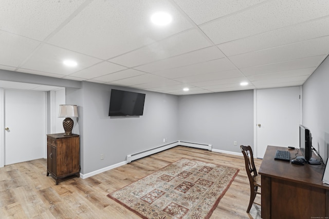 119 Debra Ln, Bristol, CT 06010 - unfurnished office featuring baseboard heating, light wood-style flooring, recessed lighting, a paneled ceiling, and a baseboard radiator