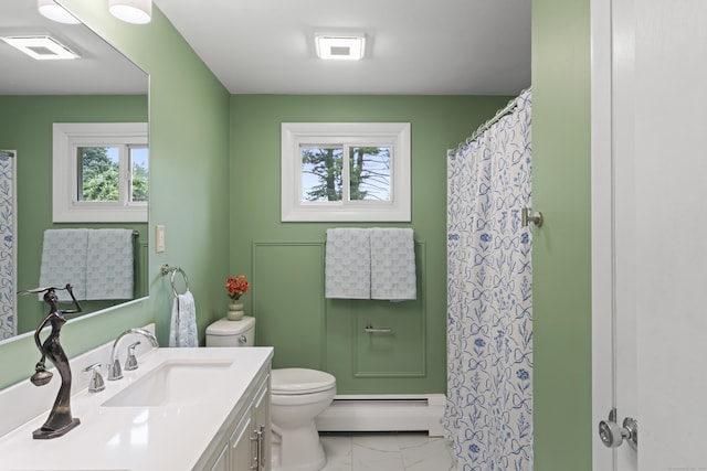 119 Debra Ln, Bristol, CT 06010 - full bath with baseboard heating, vanity, marble look tile flooring, and healthy amount of natural light