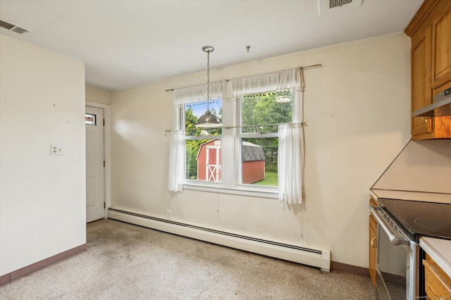 5 Hale Ct, Plainville, CT 06062 - unfurnished dining area featuring a baseboard radiator, plenty of natural light, and light carpet