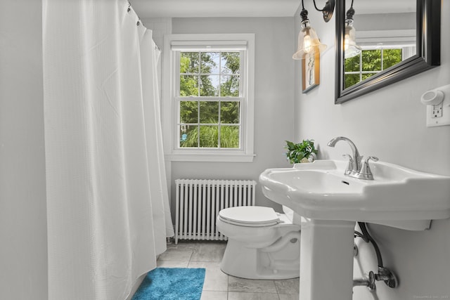50 Spring Glen Dr, Granby, CT 06035 - full bathroom with radiator heating unit, healthy amount of natural light, tile patterned flooring, and a shower with curtain