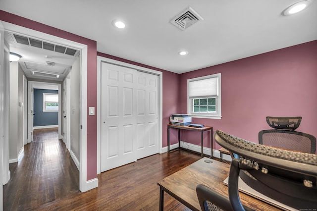 18 Holly Ln, Wallingford, CT 06492 - office with dark wood-style floors, baseboard heating, and recessed lighting