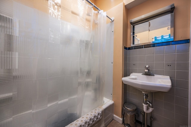 72 S Rd, Portland, CT 06480 - bathroom with shower / bath combo, tile walls, and backsplash