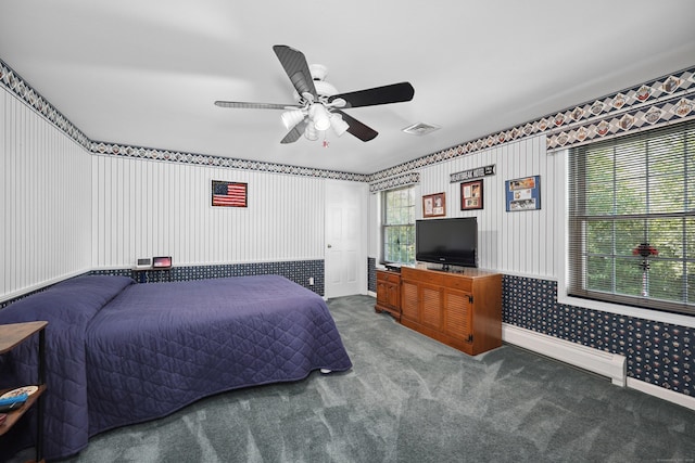 21 Hidden Pond Dr, Watertown, CT 06795 - bedroom featuring wallpapered walls, carpet, and a ceiling fan