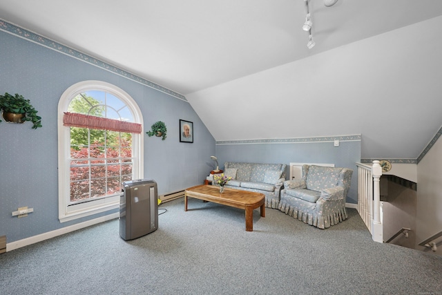 21 Hidden Pond Dr, Watertown, CT 06795 - carpeted living room with vaulted ceiling and baseboards