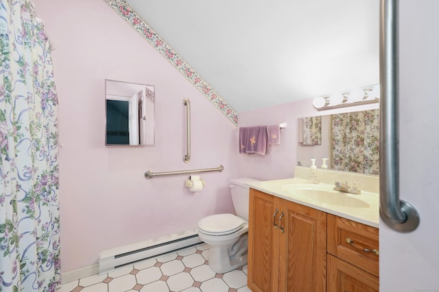 21 Hidden Pond Dr, Watertown, CT 06795 - bathroom featuring a baseboard heating unit, vanity, tile patterned floors, and curtained shower