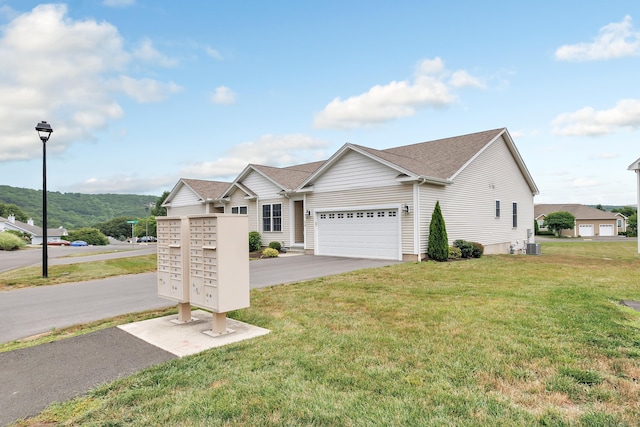 54 Pondview Cir Unit 54, Beacon Falls, CT 06403 - ranch-style home with a garage, a front lawn, concrete driveway, and roof with shingles