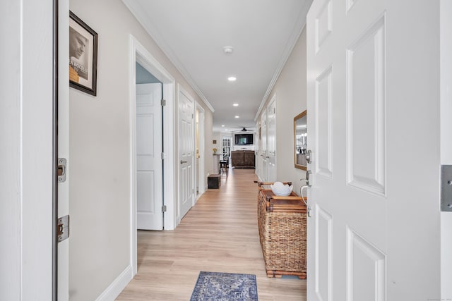 54 Pondview Cir Unit 54, Beacon Falls, CT 06403 - hall featuring light wood-style floors, recessed lighting, and crown molding