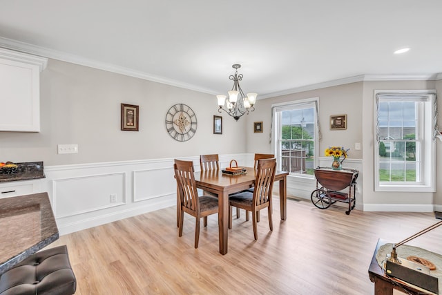 54 Pondview Cir Unit 54, Beacon Falls, CT 06403 - dining space featuring a chandelier, light wood-style flooring, crown molding, wainscoting, and recessed lighting