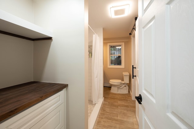 16 Skidmore Ln, Newtown, CT 06482 - bathroom with a shower with curtain and a baseboard heating unit
