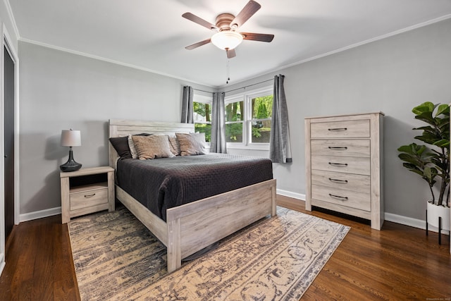 96 Douglas Dr, Meriden, CT 06451 - bedroom with dark wood-type flooring, crown molding, and a ceiling fan