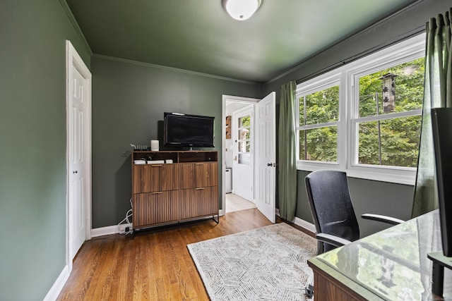 96 Douglas Dr, Meriden, CT 06451 - office area featuring dark wood finished floors and ornamental molding