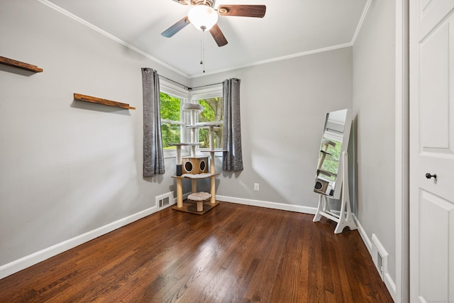 96 Douglas Dr, Meriden, CT 06451 - empty room with wood finished floors, a ceiling fan, and crown molding