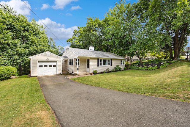 96 Douglas Dr, Meriden, CT 06451 - view of front facade with driveway, a front lawn, a chimney, and roof with shingles