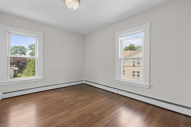 124 Geddes Ter, Waterbury, CT 06708 - unfurnished room featuring plenty of natural light, dark wood-style flooring, and a baseboard radiator