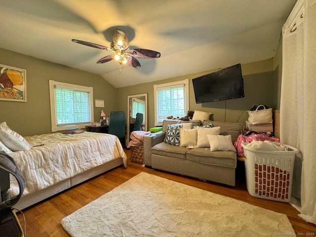 860 Suffield St, Suffield, CT 06078 - bedroom featuring multiple windows, wood finished floors, lofted ceiling, and a ceiling fan