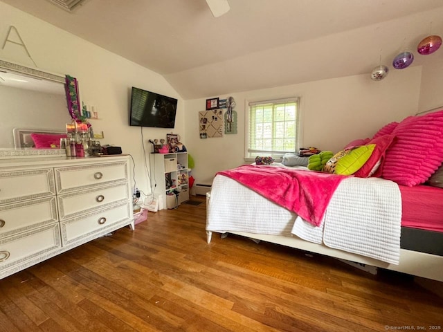 860 Suffield St, Suffield, CT 06078 - bedroom with lofted ceiling, wood finished floors, a baseboard heating unit, and a ceiling fan