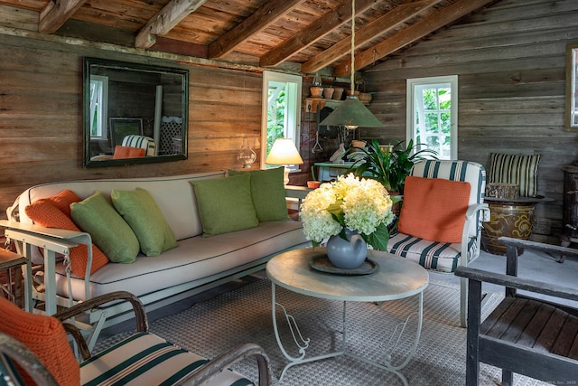 32 Cherniske Rd, New Milford, CT 06776 - living room featuring wooden walls and wooden ceiling