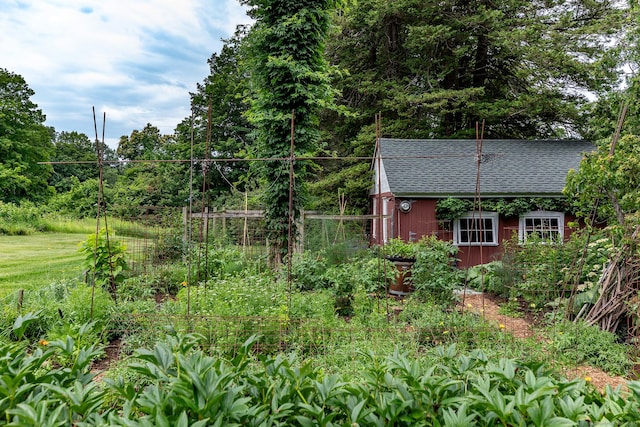 32 Cherniske Rd, New Milford, CT 06776 - view of yard with a vegetable garden, an outdoor structure, and a forest view
