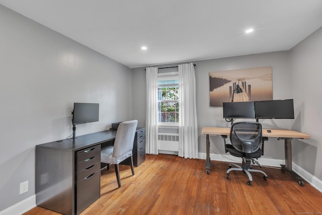 140 Ridgewood Rd, East Hartford, CT 06118 - home office with wood finished floors, radiator heating unit, and recessed lighting