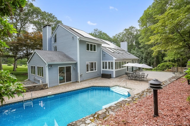 45 Hunting Ridge Rd, Easton, CT 06612 - view of swimming pool featuring a patio, outdoor dining area, and view of scattered trees