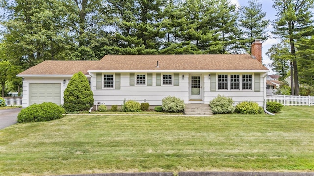 103 Perry Rd, Bristol, CT 06010 - single story home with a chimney, a garage, roof with shingles, and driveway