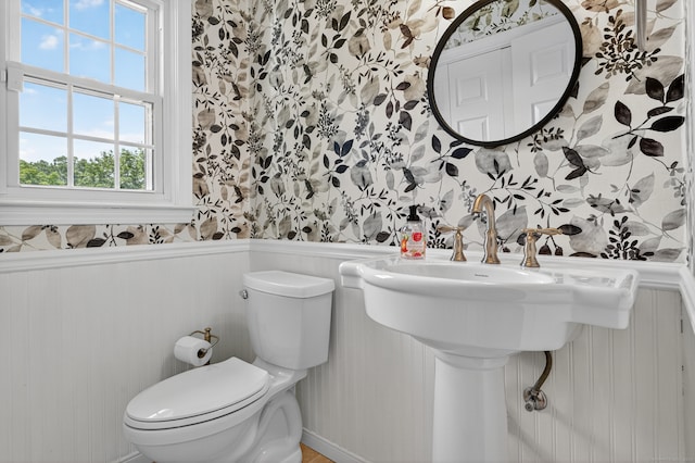26 Rockwood Dr, Portland, CT 06480 - bathroom featuring wallpapered walls and wainscoting