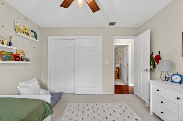 26 Rockwood Dr, Portland, CT 06480 - bedroom with a closet, light colored carpet, and a ceiling fan