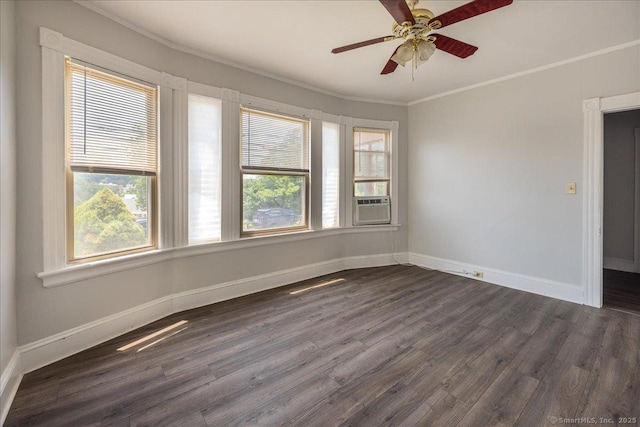 118 New Haven Ave, Derby, CT 06418 - spare room featuring crown molding, dark wood-type flooring, and a ceiling fan