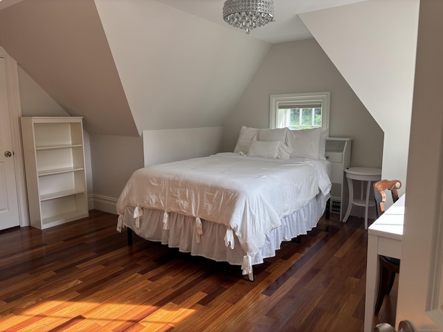 7 Taunton Ln, Newtown, CT 06470 - bedroom featuring wood finished floors, lofted ceiling, and a chandelier