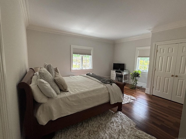 7 Taunton Ln, Newtown, CT 06470 - bedroom featuring multiple windows, dark wood-style floors, and crown molding