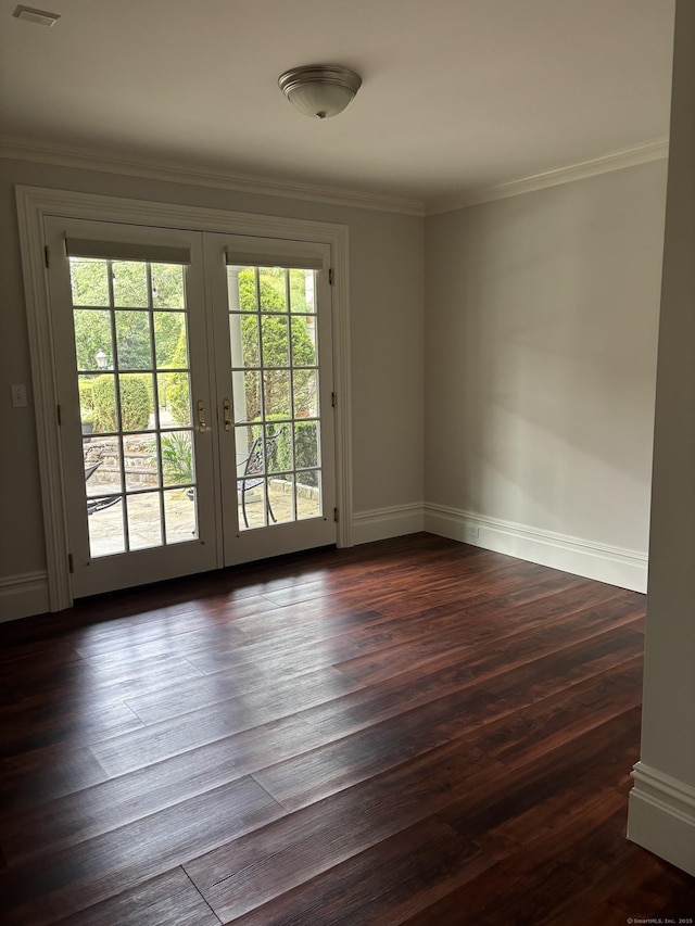 7 Taunton Ln, Newtown, CT 06470 - empty room with french doors, dark wood-style floors, and ornamental molding