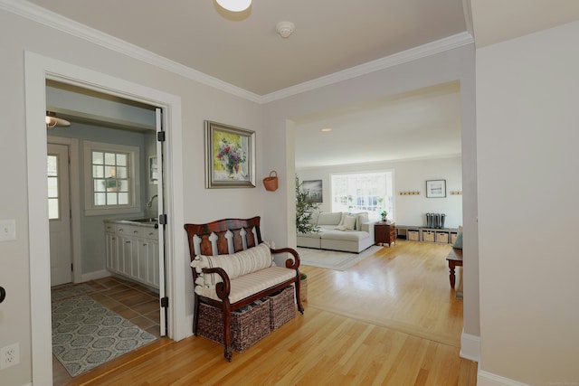 37 Giles Hill Rd, Redding, CT 06896 - hallway featuring light wood finished floors and crown molding