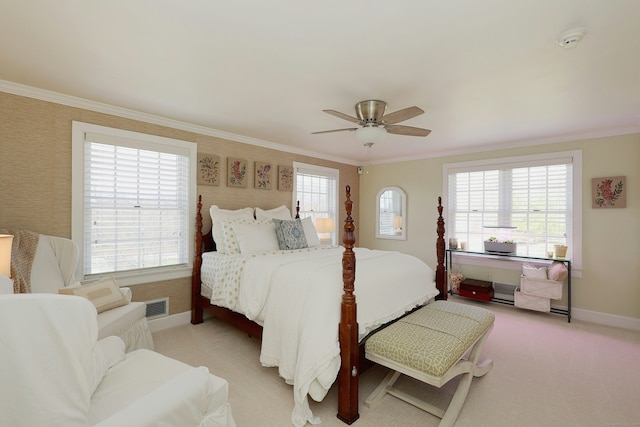 37 Giles Hill Rd, Redding, CT 06896 - bedroom with light carpet, crown molding, and a ceiling fan