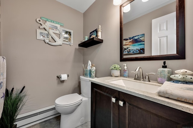 66 Atwood St Apt 16, Plainville, CT 06062 - half bath featuring a baseboard radiator, vanity, and tile patterned flooring