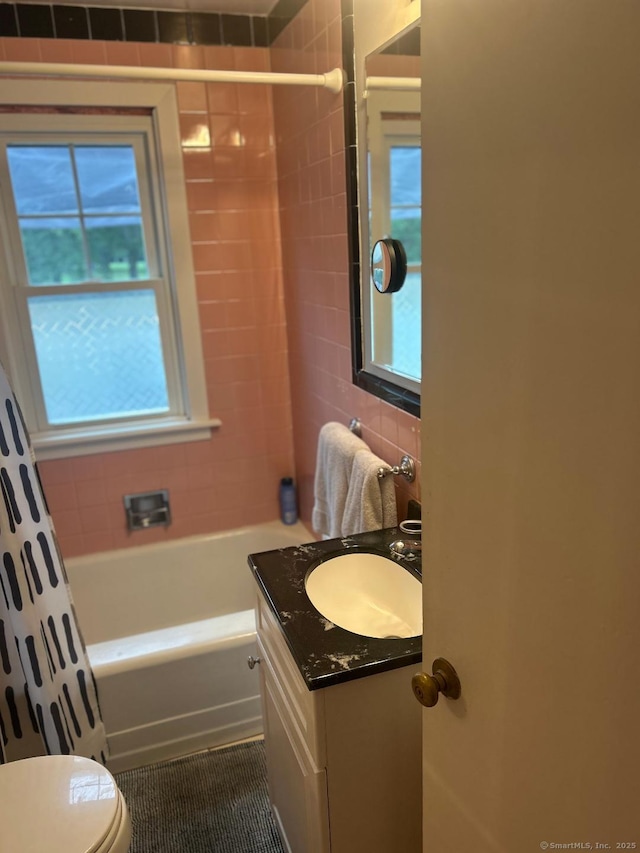 330 Dogburn Ln, Orange, CT 06477 - bathroom with vanity, healthy amount of natural light, and shower / bathtub combination with curtain