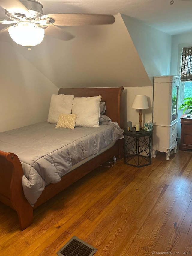 330 Dogburn Ln, Orange, CT 06477 - bedroom featuring hardwood / wood-style flooring, ceiling fan, and lofted ceiling