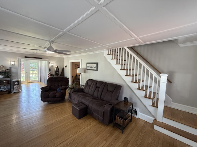293 Torringford W St, Torrington, CT 06790 - living area featuring stairs, wood finished floors, and ceiling fan
