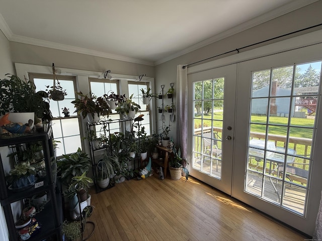 293 Torringford W St, Torrington, CT 06790 - entryway with french doors, wood finished floors, and crown molding