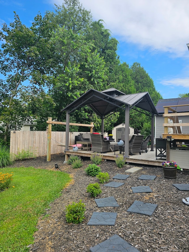 293 Torringford W St, Torrington, CT 06790 - view of yard with a gazebo, an outdoor living space, a deck, and a storage shed